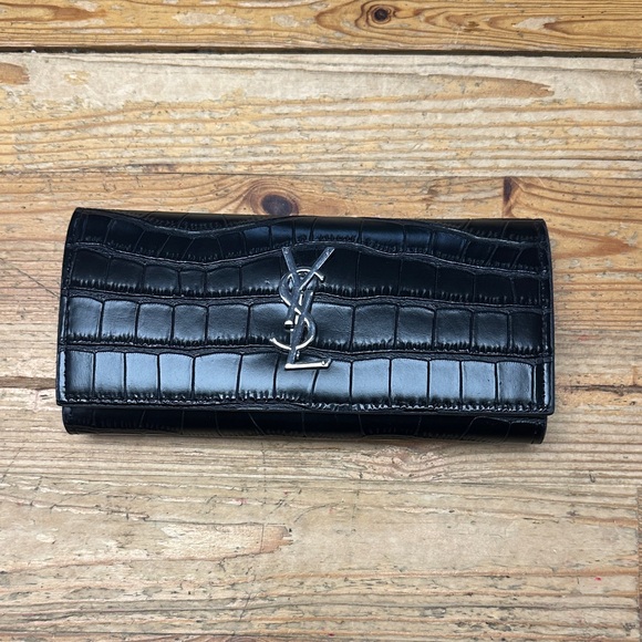 Saint Laurent Black Croc-Embossed Wallet - Picture 1 of 5